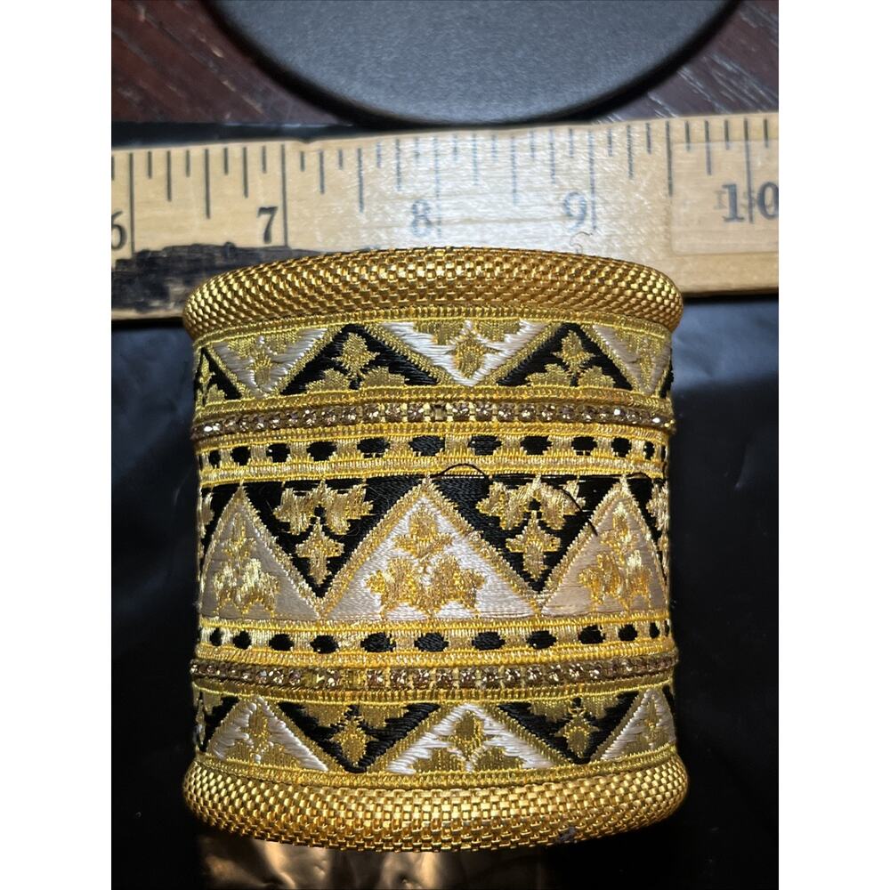 Vintage Roxanne Assoulin Wide Gold Cuff Tapestry Bracelet READ - Picture 2 of 8